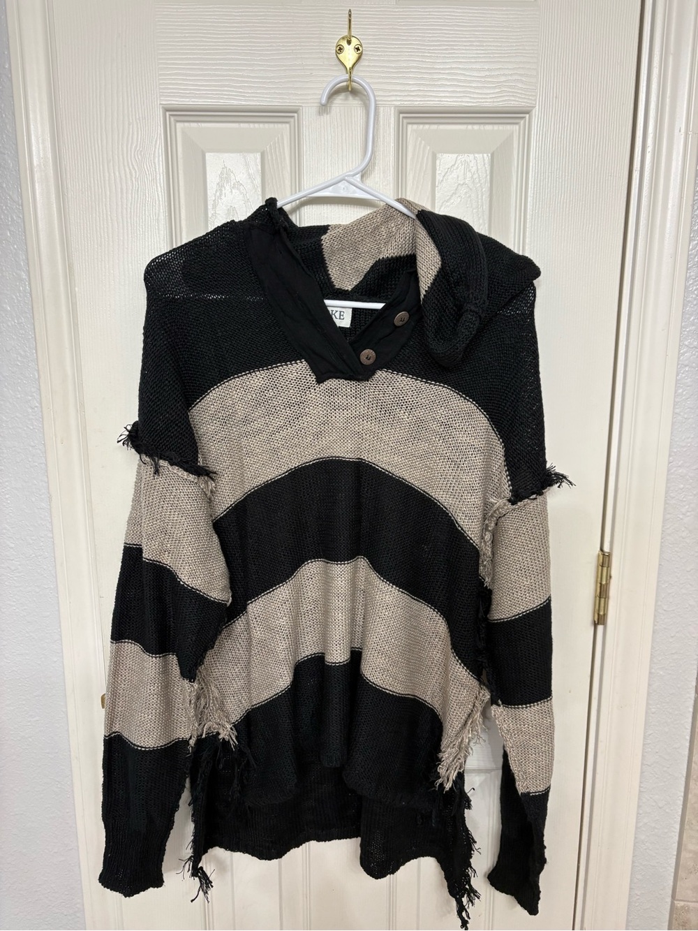 Buckle Black & Beige Striped Cowl Sweater